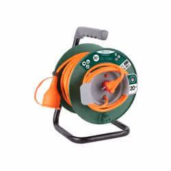 Enrouleur de câble de jardin avec fiche et prise Schuko adapté aux appareils de jardinage, avec protection. Câble 20 m, secti ...