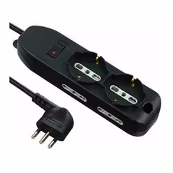 Multisocket 6 places : 2 polyvalentes (schuko +10/16A) 4 bivalentes (10/16A) - 2 m de câble. Facile à réparer. Blanc noir FAC ...