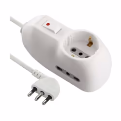 Multiprise avec interrupteur Electraline 1 schuko et 2 bipasses blanc - 62033Multiprise avec fiche 10A Interrupteur avec prot ...