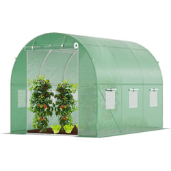 VOUNOT® Serre de jardin tunnel 6m² en acier galvanisé vert - fenêtre anti-moustiquaire - porte enroulable - barre anti-tempête