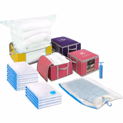 Description générale Ce lot de housses et sacs sous vide est conçu pour optimiser l'espace de rangement dans votre placard. I ...