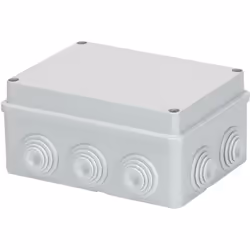 Cassetta di derivazione IP55 con coperchio basso a vite. Dimensioni interne 150x110x70. Pareti con passacavi. Colore grigio R ...