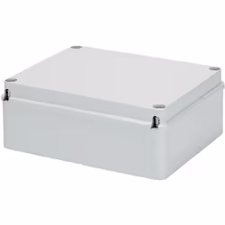 Cassetta di derivazione con coperchio basso a vite. IP56, dimensioni interne 240x190x90mm, pareti lisce. Colore Grigio RAL703 ...
