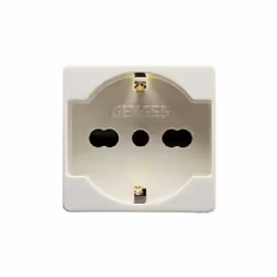 Prise bivalente à 2 pôles plus prise de terre 16 A pour prises italo-allemandes standard 4 - 4,8 - 5 mm avec 2 modules. Equip ...