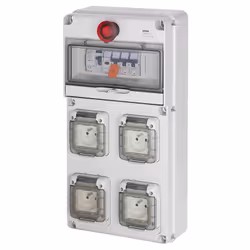 Alimentation provisoire pour des chantiers en intérieur ou extérieur. Equipé de : -4 prises NF 2P+T 10/16 A. -Coup de poing d ...