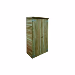 Armoire à deux portes en bois de pin imprégné en autoclave, avec compartiment à balais et 3 étagères et toit à un versant ave ...