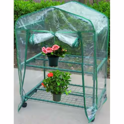 Serres PVC Blinky - Structure en acier peint - 8 tubes Ø16 mm, 4 roues - Housse PVC épaisseur 0,8 mm - 2 Etagères grillagées  ...