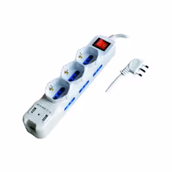 Multiprise professionnelle en matière thermoplastique blanche : 3 prises schuko/bypass, 6 prises by-pass, 2 prises usb. La fi ...