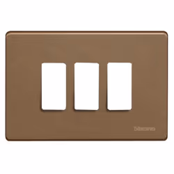 Plaque pour interrupteurs Bticino Magic, 3 places (modules), couleur bronze, avec plaque inférieure isolante et accouplement  ...