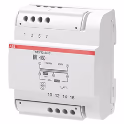Transformateur modulaire ABB avec les caractéristiques suivantes : Tension primaire 230 Vac Tension secondaire 12-24 Vac Puis ...