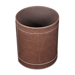 Koh-i-noor - Poubelle salle de bain Vintage en eco-cuir fait main Ø23 x h30 cm - marron
