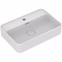 Vasque à poser avec trou pour mitigeur au centre couleur blanche avec finition Ideal Plus en argile réfractaire fine avec tro ...