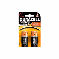 cf 2 piles alcalines Duracell plus une demi-lampe de poche MN1400 LR14 1,5W
