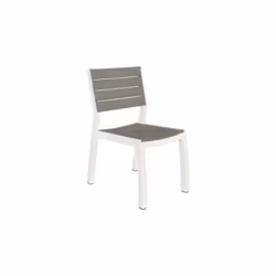 Chaise Harmony en re'sine antichoc et lattes effet bois blanc/gris tourterelle 54x58x86 cm pour jardin exte'rieur