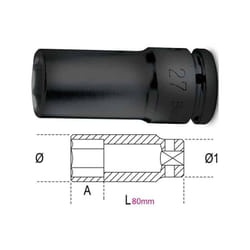 Douille à choc longue - 720L - x 1 - 80 mm - 1/2'' - 10 mm - 6 pans - Beta