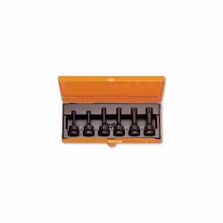 Jeu de clés à douille mâle pour vis à douille torx, avec carré femelle 1/2" phosphaté en coffret tôle. Queue : 1/2" Profil :  ...