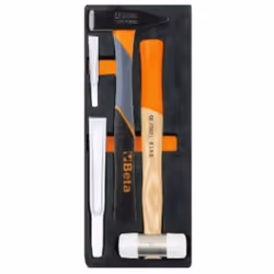 Plateau thermoformé souple avec composition d'outils 1 burins nervurés 100-200 mm 1 marteau de mécanicien 300 mm 1 maillet à  ...