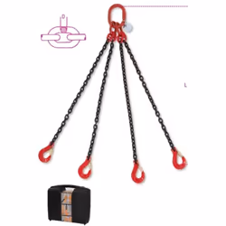 Chaîne de levage de pendentifs à 4 branches en étui Typologie : Pendentif Utilisation : Levage Bras : 4 Capacité : 2,36 t Lon ...