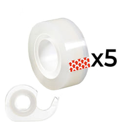 Lot de 5 rouleaux de ruban adhésif transparent (15mm x 10m) + 1 distributeur edm