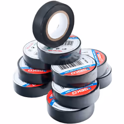 Ces 10 rouleaux de ruban adhésif noir sont plastifiés et sont de qualité électrique. Il tiennent entre 0 °C à 90 °C environ.  ...