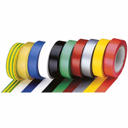 Lot de 10 rubans adhésifs en PVC. 10 m x 15 mm. 6500 volts. Peuvent servir d'isolants ou de repérage en électricité.