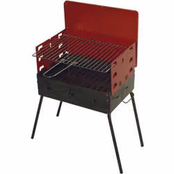 Modèle à charbon, gril cm. 39x28, pieds repliables, refermable avec couvercle. Dimensions L40xP31xH72 cm.