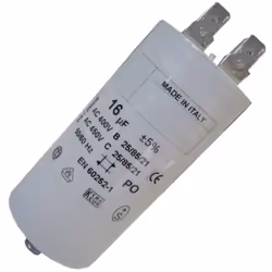 Description générale Condensateur 16mF 450V compatible pour lave-linge de diverses marques telles que WHIRLPOOL, ARISTON HOTP ...