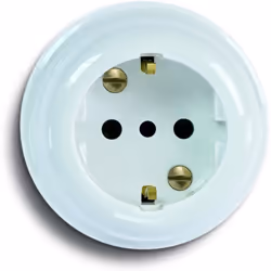 Presa italo/tedesca da parete 2P+T 16A di colore bianco e con supporto in ceramica; il prodotto appartiene alla linea Country ...