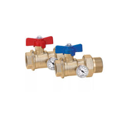 Paire de vannes à boisseau sphérique connexion femelle-mâle avec raccord 1 1/4 'x1 1/4' Caleffi 391177 1 1/4' x 1 1/4'