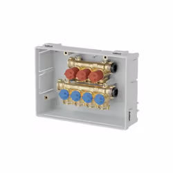 Collecteurs de distribution d’eau sanitaire pré-assemblés en coffret avec vannes d’arrêt individuelles Caleffi 359 Les collec ...