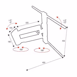 ITB OM06167, 300 x 300 mm, 600 x 400 mm, 0 - 12°, 90°, Acier, Noir