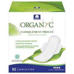 Organyc 10 Serviettes Hygiéniques Flux Abondant