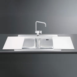 Evier encastrable 2 cuves avec planches à découper en verre blanc 90x50 Smeg LI92B