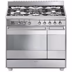 Smeg SCB92PX8, Cuisinière, Acier inoxydable, Rotatif, En haut devant, Gaz, 5 zone(s)