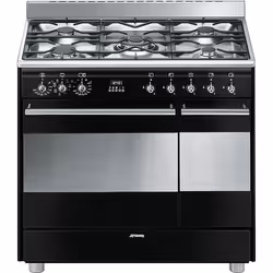 Smeg Concert SCB92MN8, Cuisinière, Noir, Boutons, Devant, 1,2 m, émail