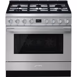 Smeg CPF9GMX, Cuisinière, Acier inoxydable, Rotatif, Devant, Électronique, LCD