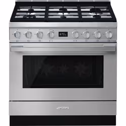 Smeg CPF9GPX, Cuisinière, Acier inoxydable, Rotatif, Devant, Électronique, LCD
