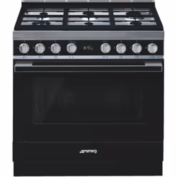 Smeg CPF9GPBL, Cuisinière, Noir, Rotatif, Devant, Électronique, LCD