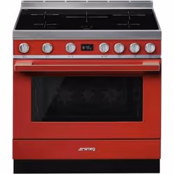 Smeg CPF9IPR, Cuisinière, Rouge, Rotatif, Devant, Électronique, LCD