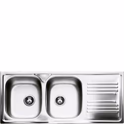 Smeg LYP116D, Evier encastré, Rectangulaire, Acier inoxydable, Acier inoxydable, 2 bols, Rectangulaire