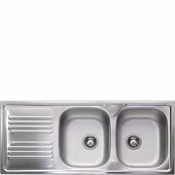 Smeg LYP116S, Evier encastré, Rectangulaire, Acier inoxydable, Acier inoxydable, 2 bols, Rectangulaire