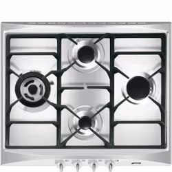 Smeg Cucina SR264XGH2, Noir, Argent, Intégré, 60 cm, Gaz, Acier inoxydable, 4 zone(s)