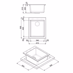 Smeg VZ40AV2 évier Evier à poser Rectangulaire Granit