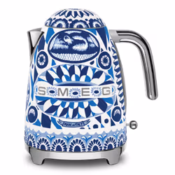 Smeg KLF03DGBEU, 1,7 L, 2400 W, Bleu, Blanc, Acier inoxydable, Indicateur de niveau d'eau, Filtrage