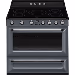 Smeg Victoria TR90IGR2, Cuisinière, Gris, Boutons, Rotatif, Chrome, Verre, Métal, Devant