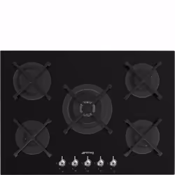 Smeg Classic PV375N, Noir, Intégré, 72 cm, Gaz sur plaque de cuisson en verre, Verre, 5 zone(s)