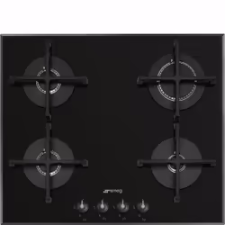 Smeg Linea PV164B3, Noir, Intégré, 60 cm, Gaz sur plaque de cuisson en verre, Verre, 4 zone(s)