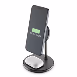 Cellularline Mag Duo, Intérieure, USB, Recharge sans fil, Noir, Argent