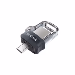 SanDisk Ultra Dual m3.0, 64 Go, USB Type-A / Micro-USB, 3.2 Gen 1 (3.1 Gen 1), Slide, 5,2 g, Noir, Argent, Transparent