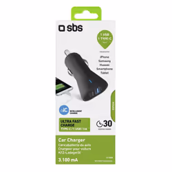 SBS TECRTC1USB2AUL chargeur d'appareils mobiles Smartphone Noir Allume-cigare Charge rapide Auto - Vue supplémentaire 6